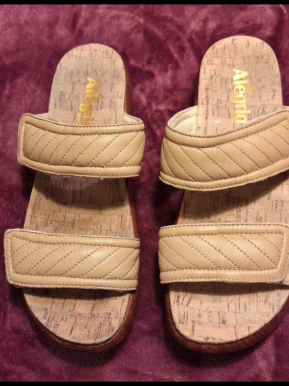 Alegria Tan Quilted Slide Sandals